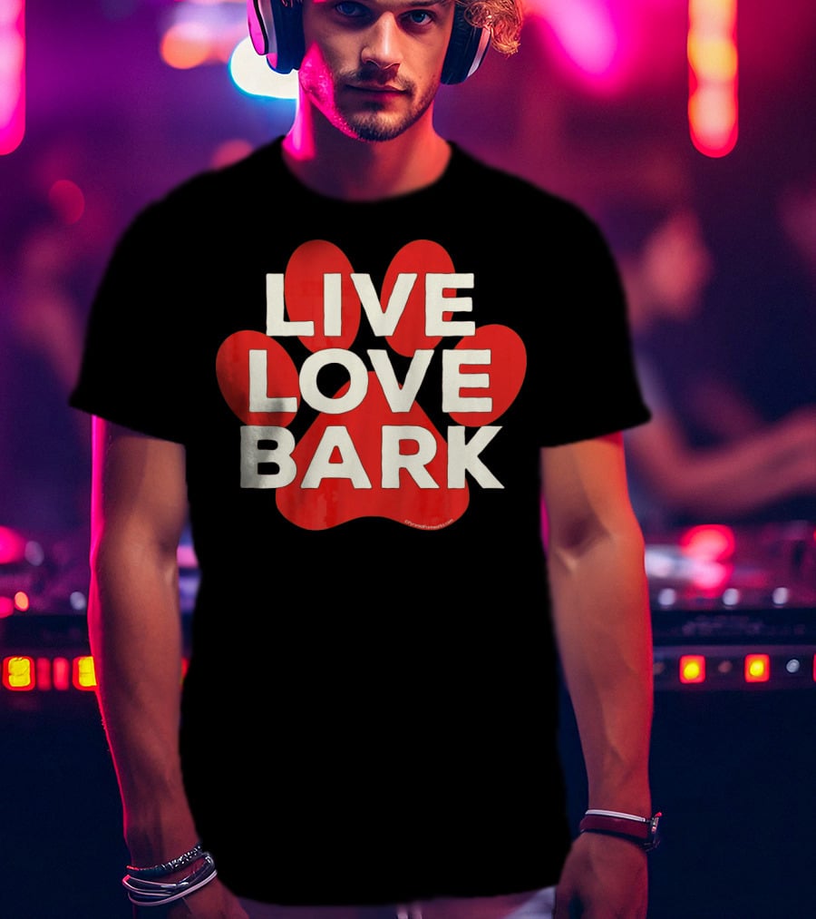 Live Love Bark Retro Red Dog Paw T-Shirt