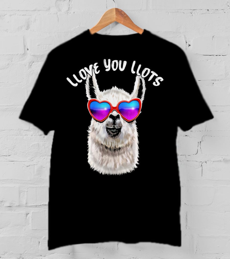 Llove You Llots Llama With Heart Sunglasses Valentines Day T-Shirt