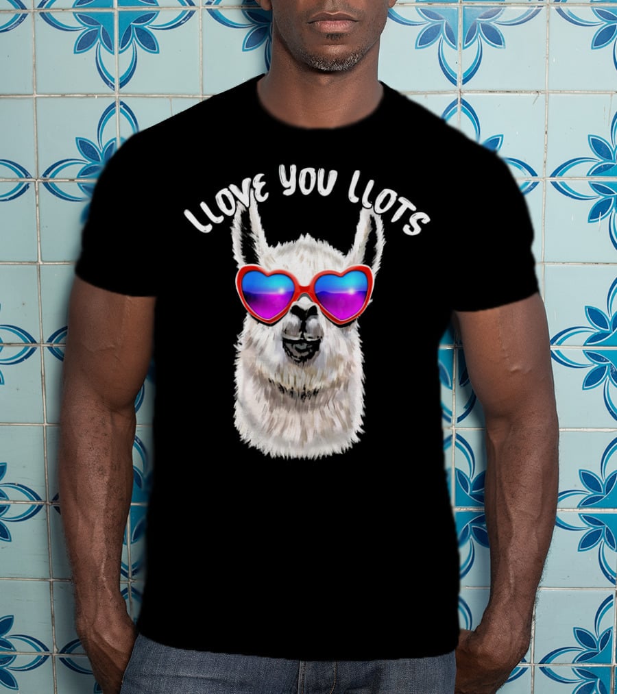 Llove You Llots Llama With Heart Sunglasses Valentines Day T-Shirt