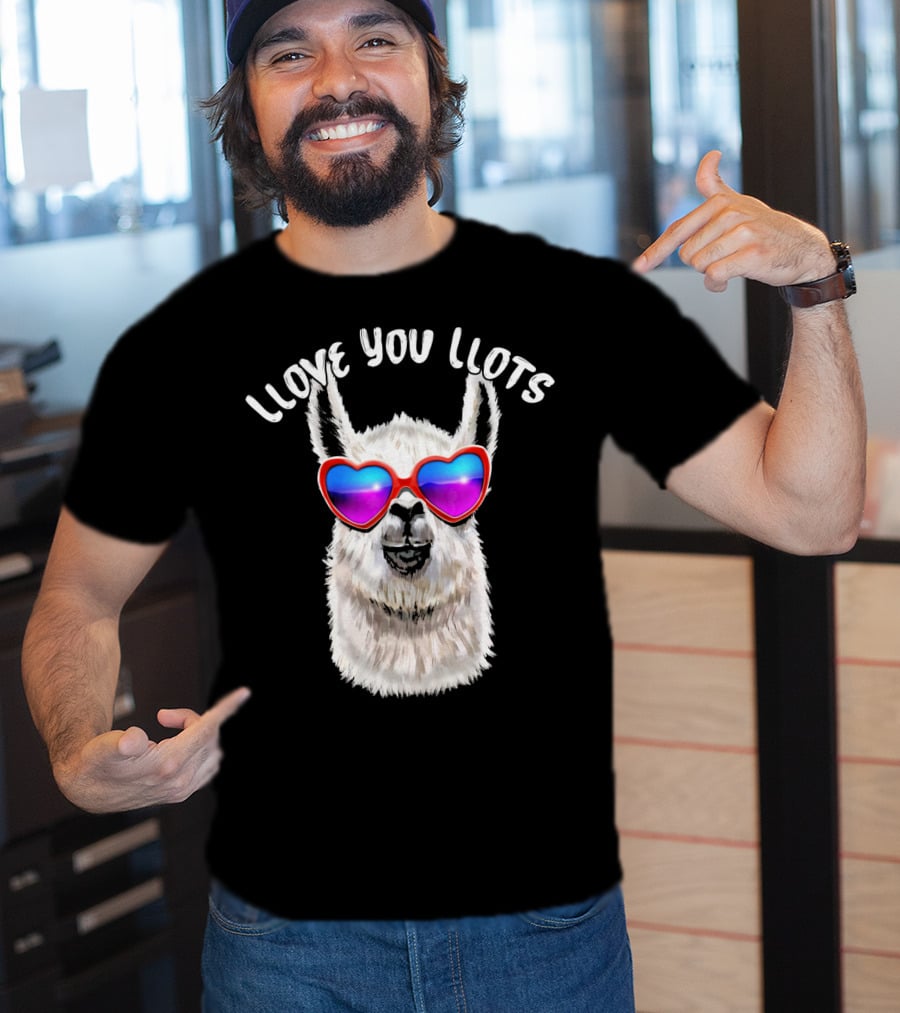 Llove You Llots Llama With Heart Sunglasses Valentines Day T-Shirt