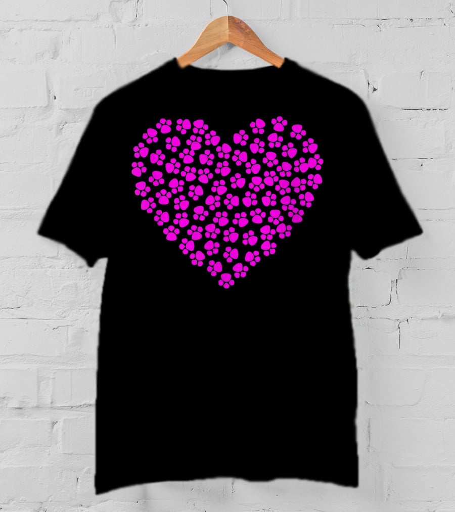 Valentines Day Pink Paws Heart T-Shirt