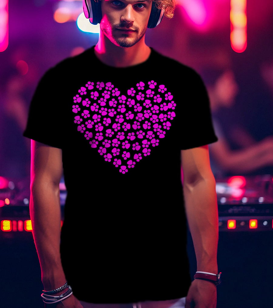 Valentines Day Pink Paws Heart T-Shirt