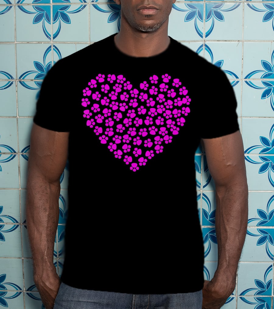 Valentines Day Pink Paws Heart T-Shirt
