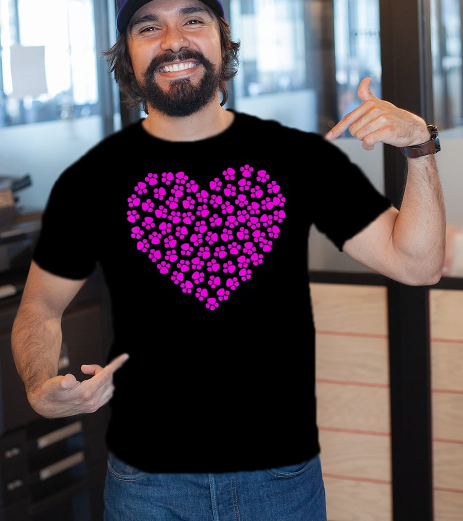 Valentines Day Pink Paws Heart T-Shirt