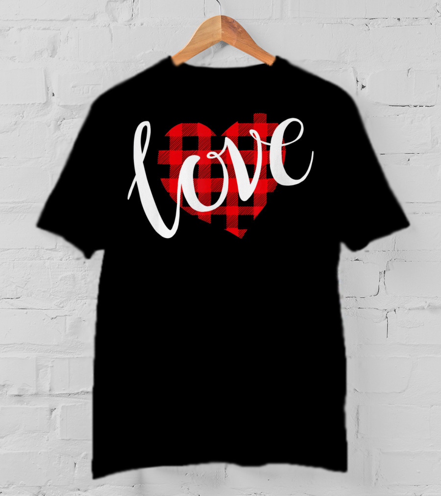 Buffalo Plaid Heart Love Valentine Day T-Shirt