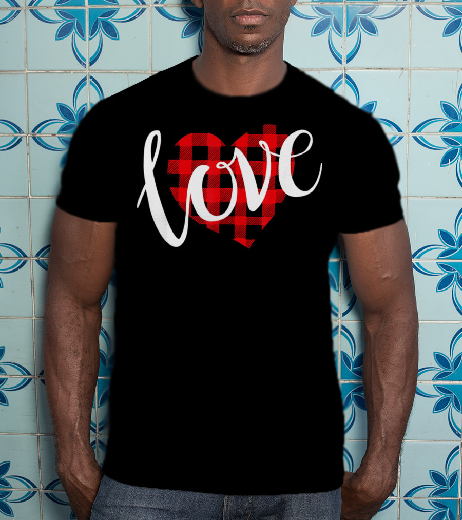 Buffalo Plaid Heart Love Valentine Day T-Shirt