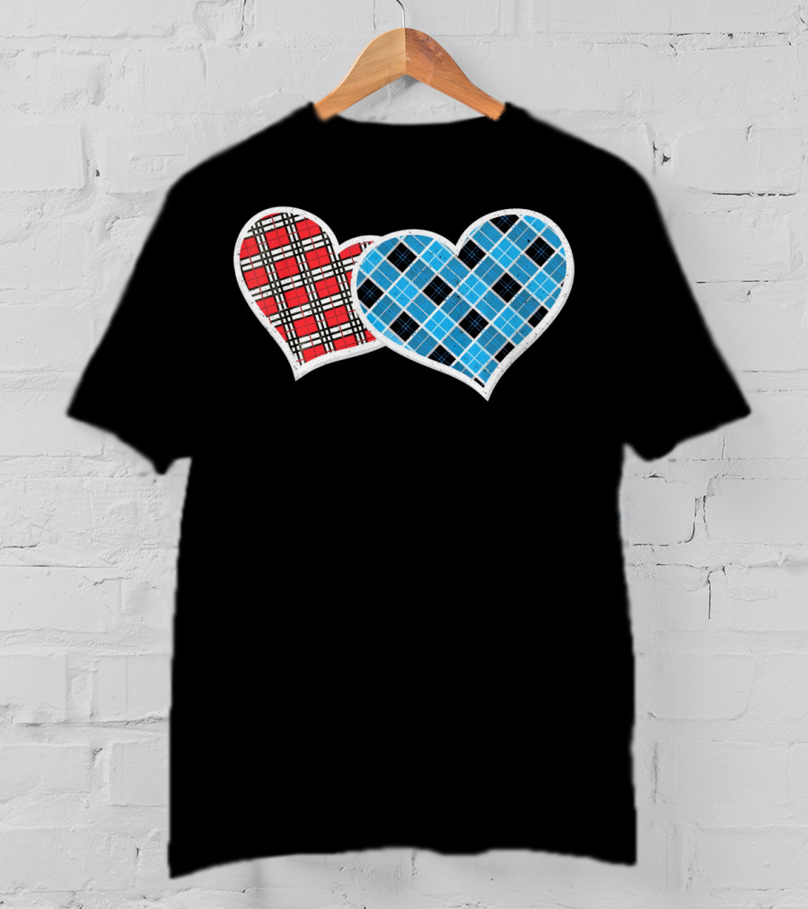 Valentine Buffalo Plaid Red And Blue Heart T-Shirt