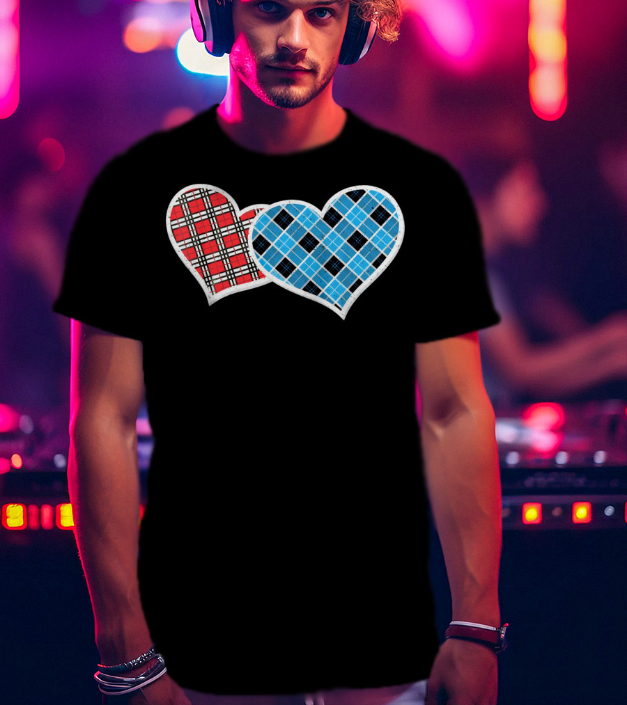 Valentine Buffalo Plaid Red And Blue Heart T-Shirt