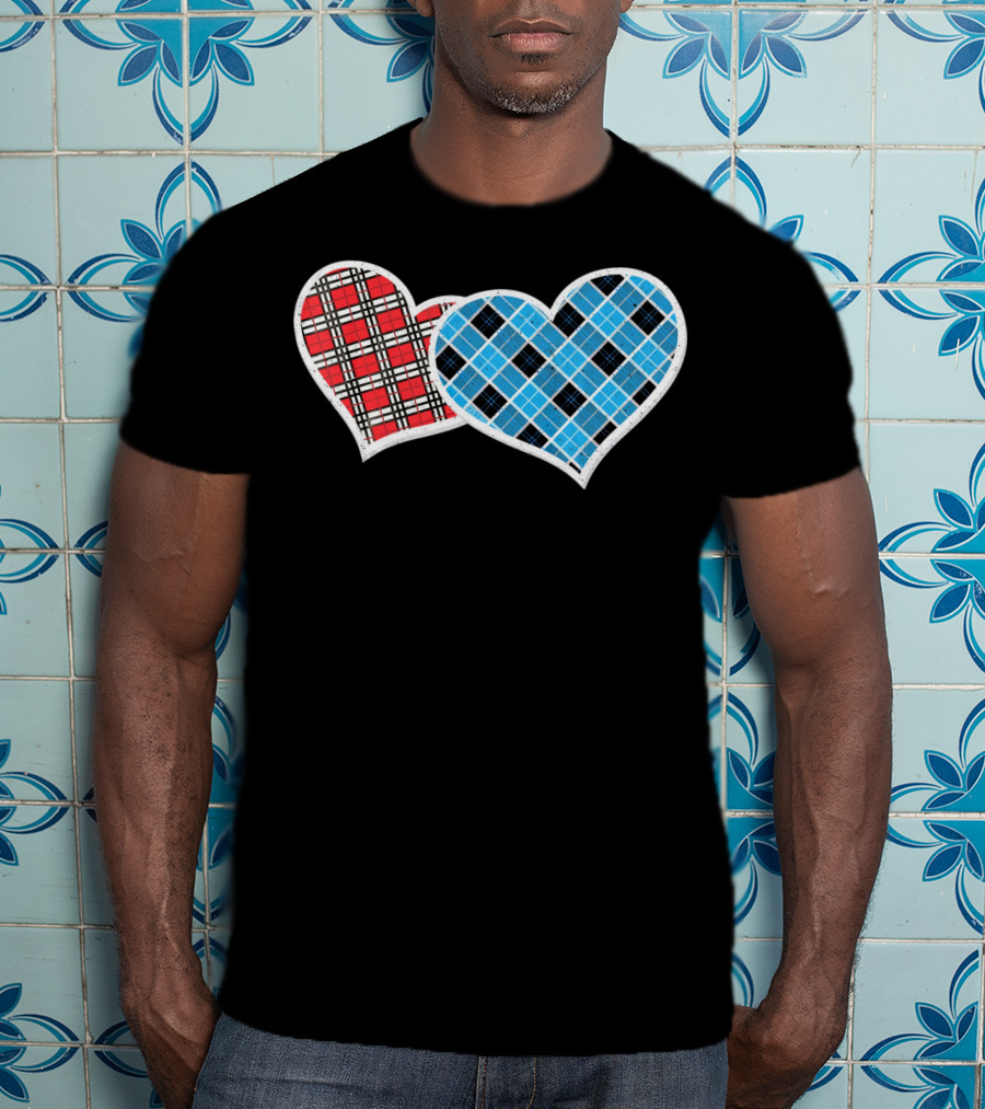 Valentine Buffalo Plaid Red And Blue Heart T-Shirt
