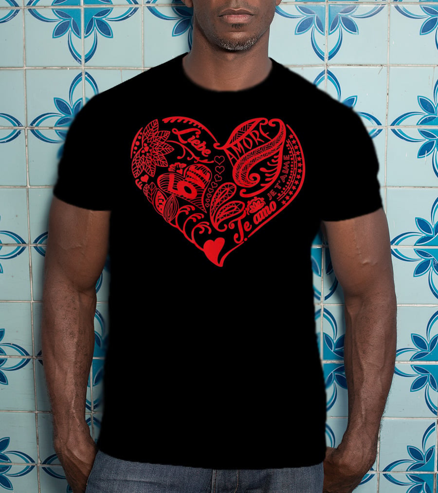 Love In Many Languages Heart Te Amo Je T'aime Amor Liebe T-Shirt