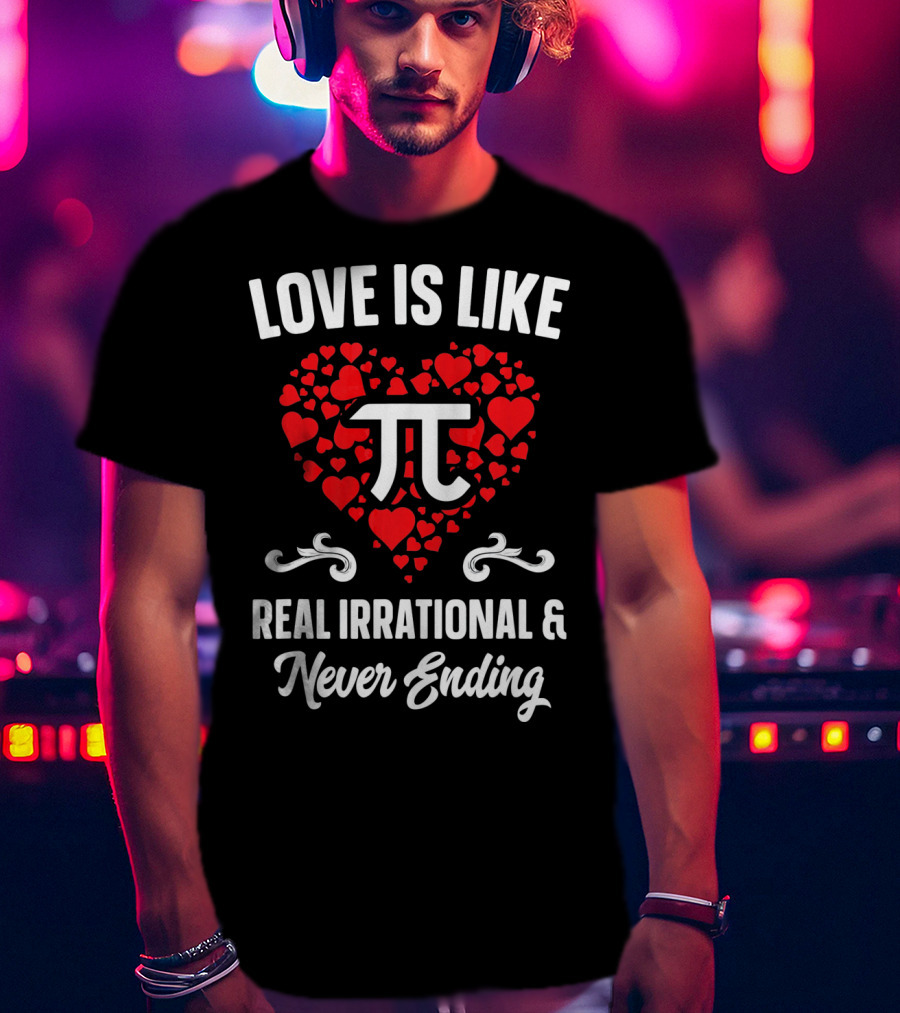 Love Is Like Pi Real Irrational And Never Ending Valentines Day T-Shirt