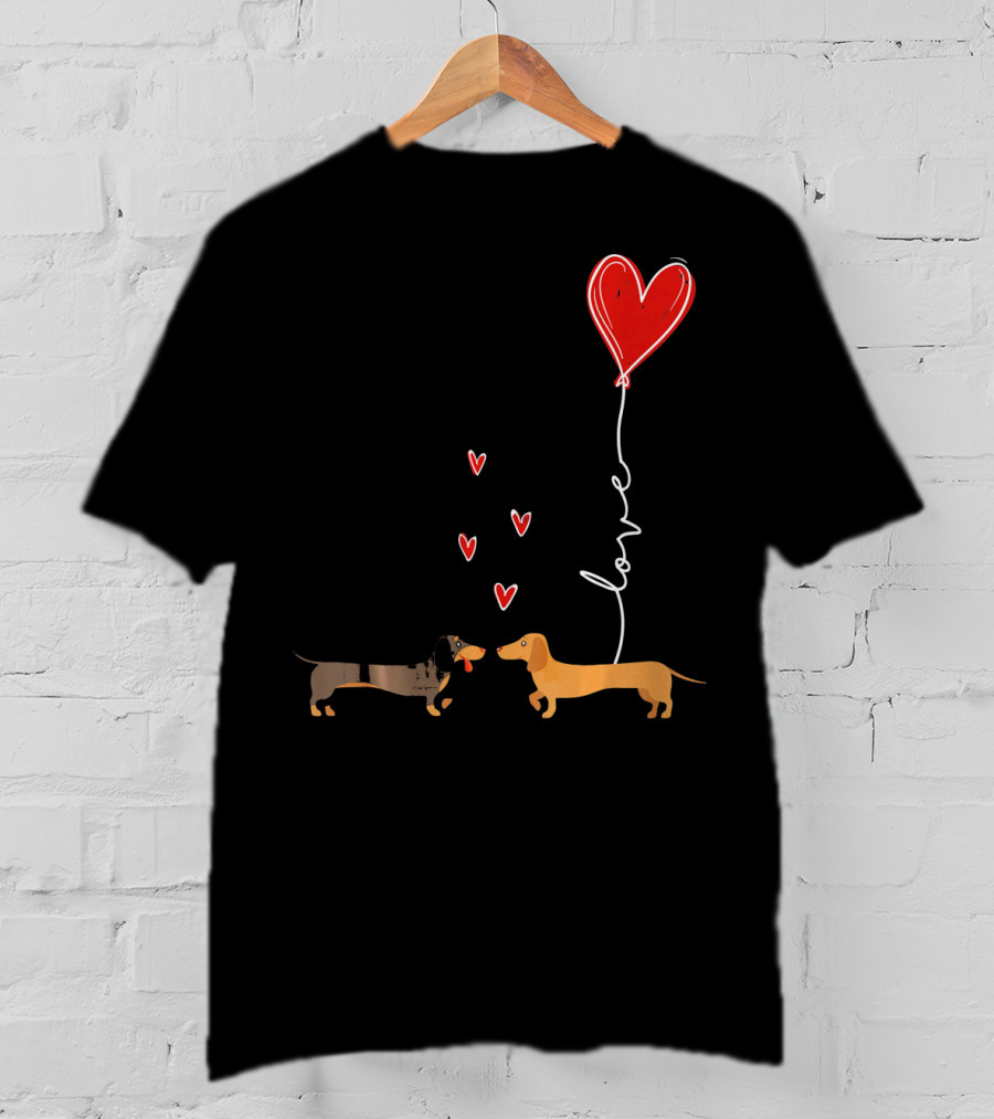 Love Red Heart Balloon Dachshund Couple Connection T-Shirt