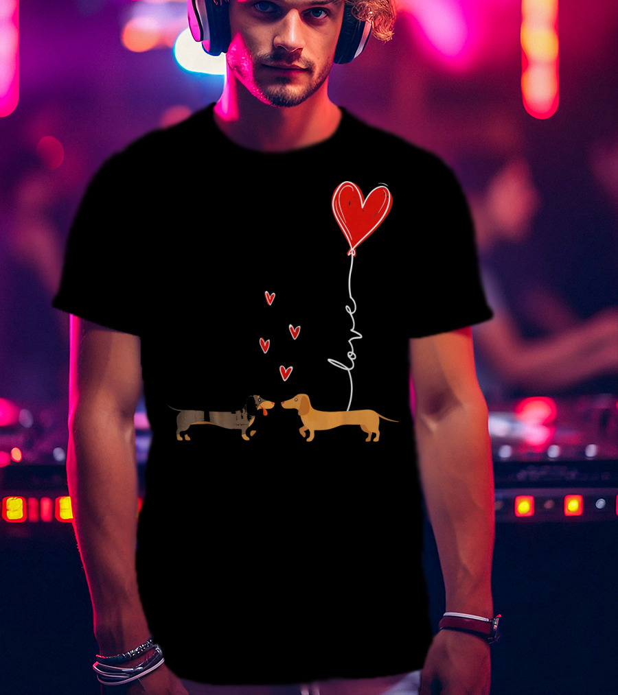 Love Red Heart Balloon Dachshund Couple Connection T-Shirt