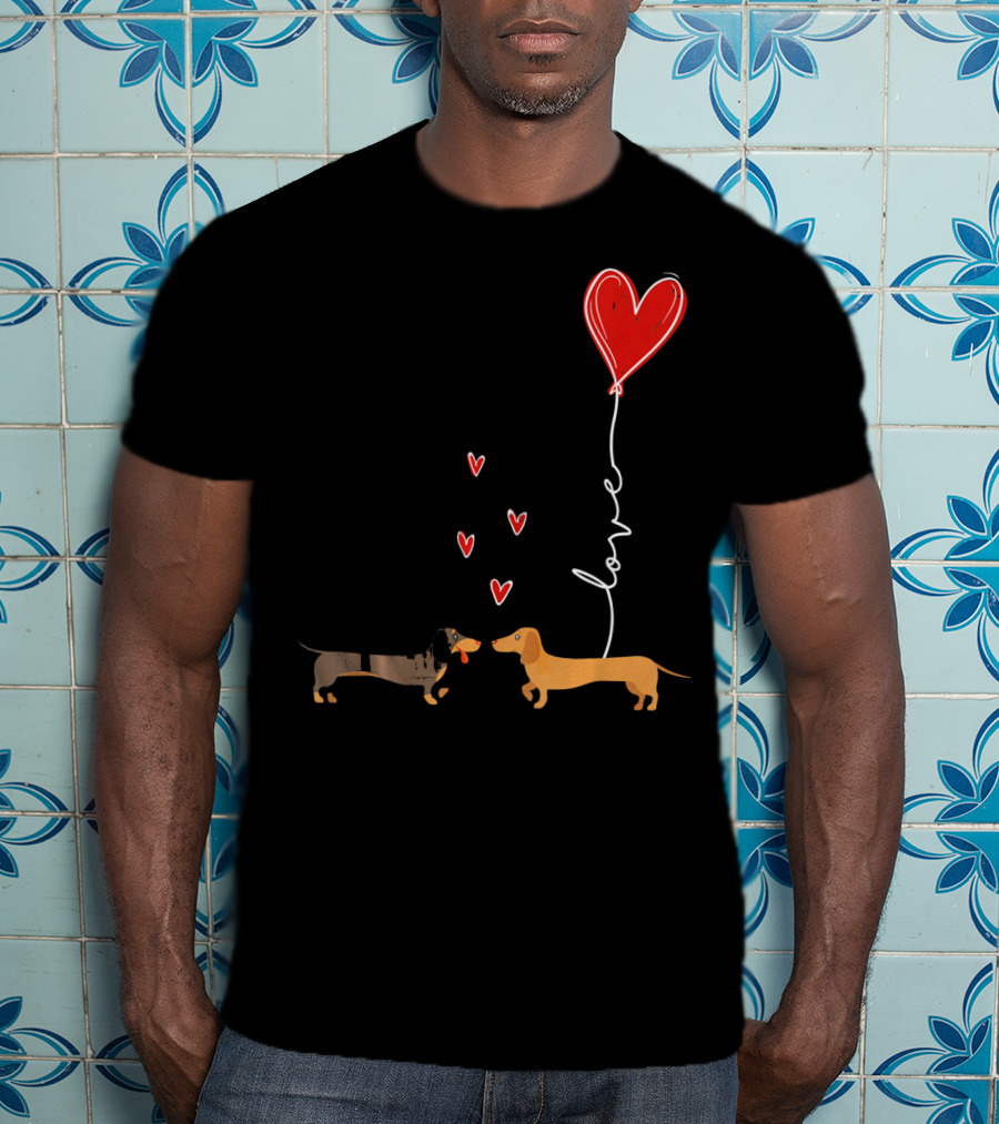Love Red Heart Balloon Dachshund Couple Connection T-Shirt