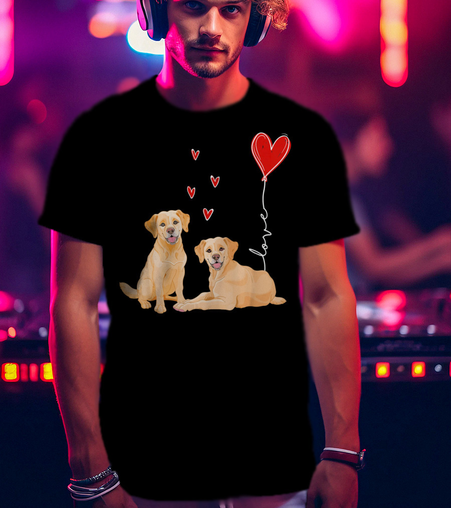 Love Red Heart Balloon Labrador Couple T-Shirt