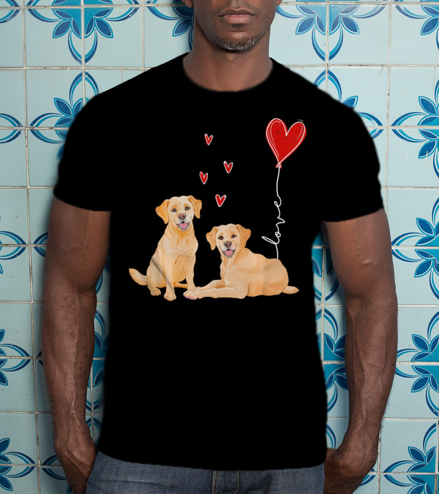 Love Red Heart Balloon Labrador Couple T-Shirt