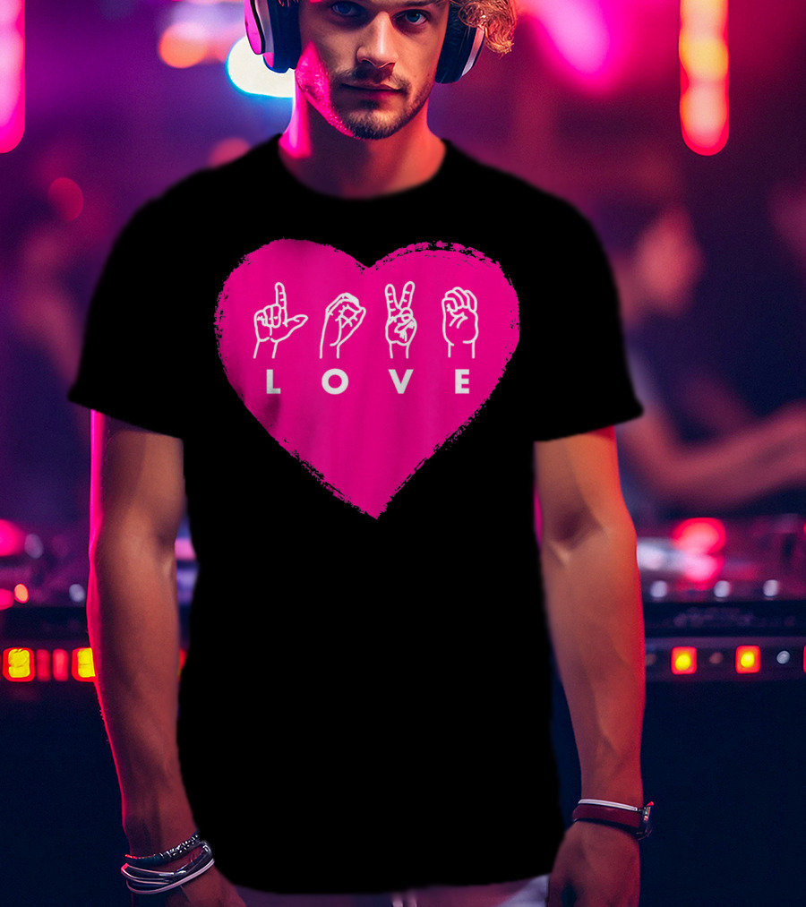 Love Sign Language Pink Valentine's Day Heart T-Shirt