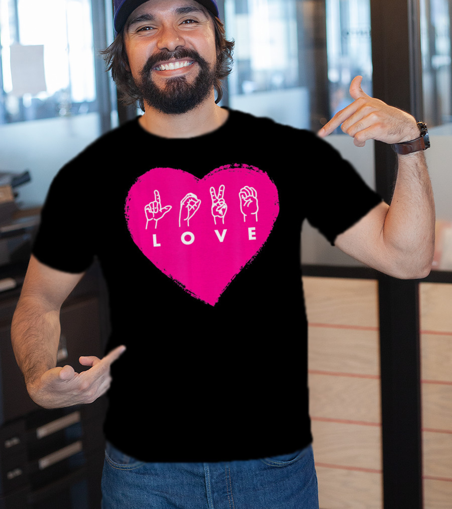 Love Sign Language Pink Valentine's Day Heart T-Shirt
