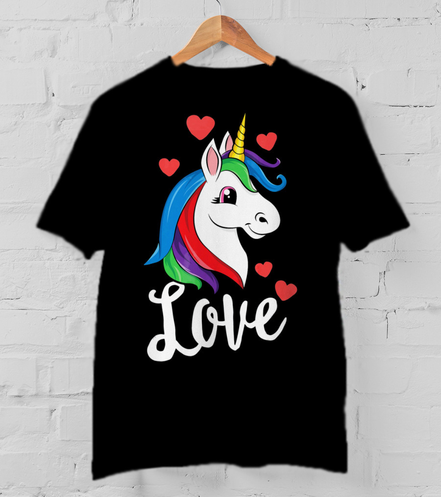 Love Unicorn With Hearts Valentines Day T-Shirt