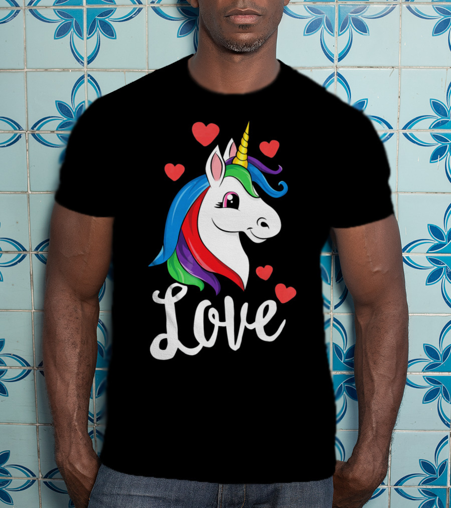 Love Unicorn With Hearts Valentines Day T-Shirt