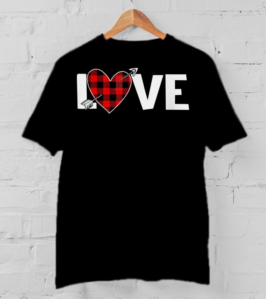 Love Heart Plaid Valentine With Arrow T-Shirt
