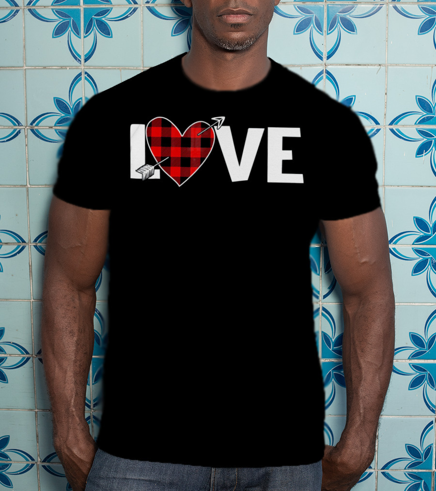 Love Heart Plaid Valentine With Arrow T-Shirt