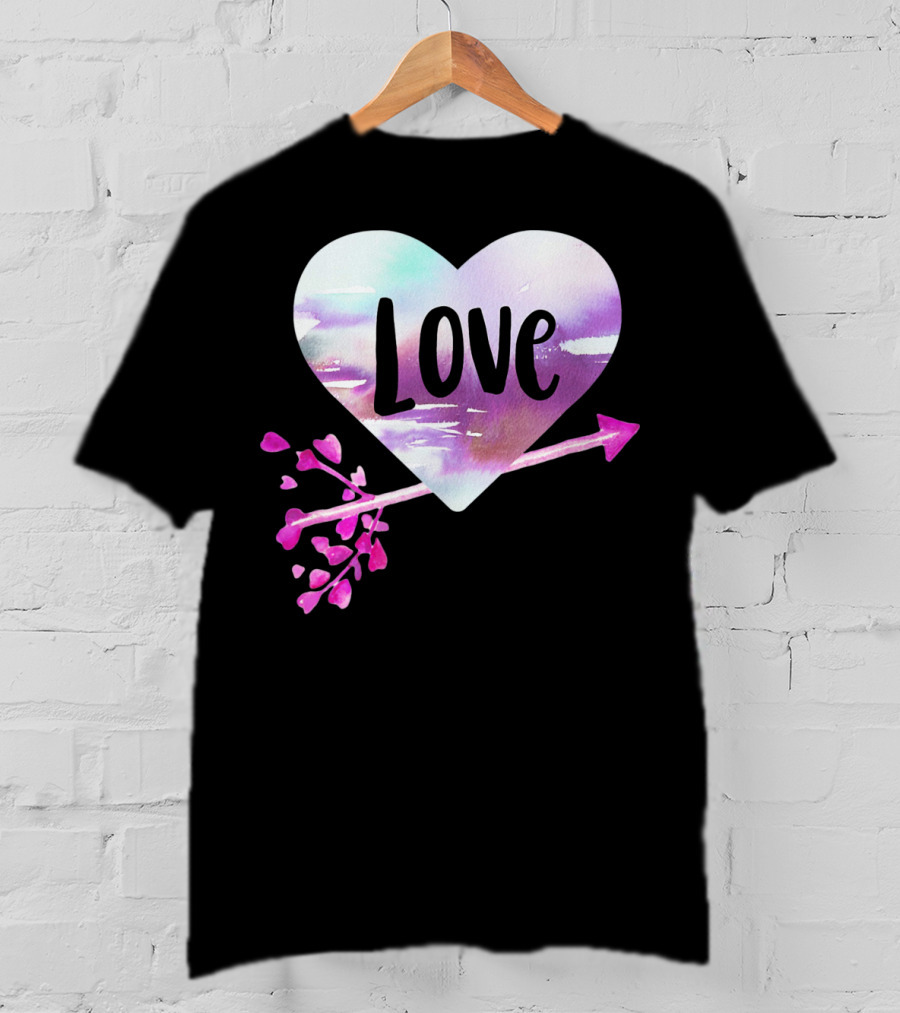Love Watercolor Heart With Pink Arrow Valentine's T-Shirt