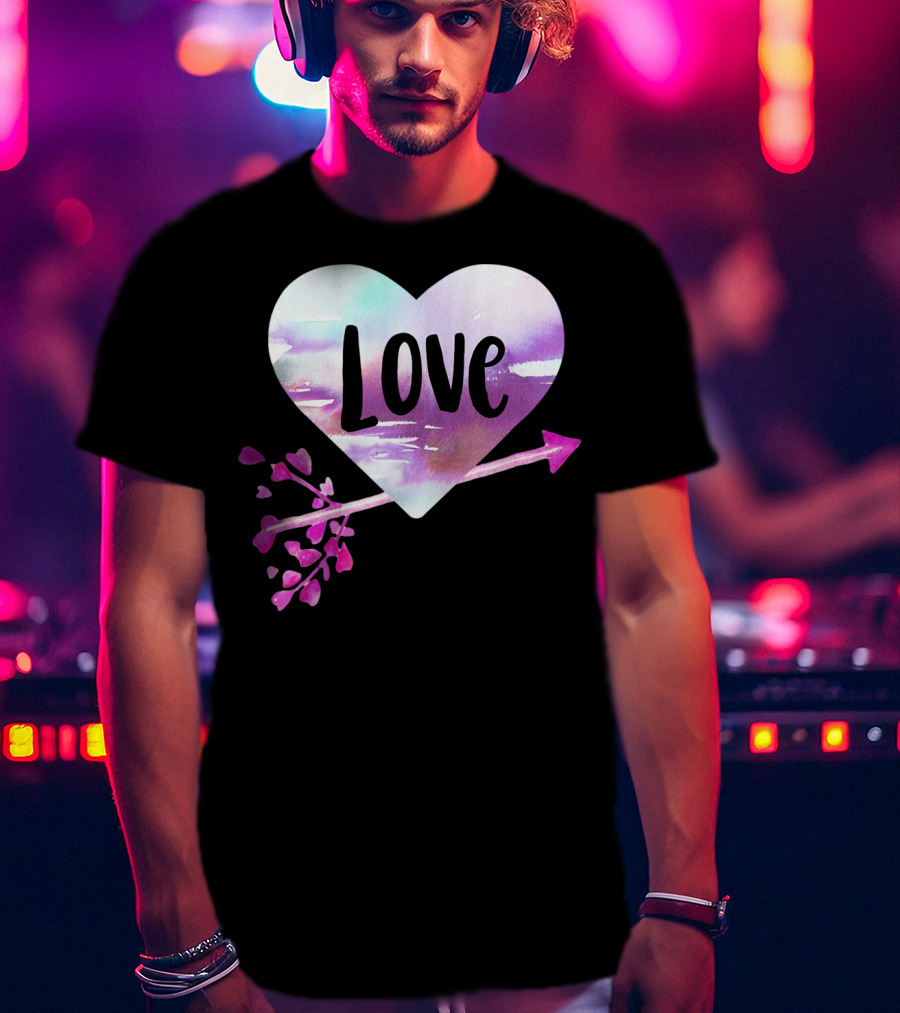 Love Watercolor Heart With Pink Arrow Valentine's T-Shirt