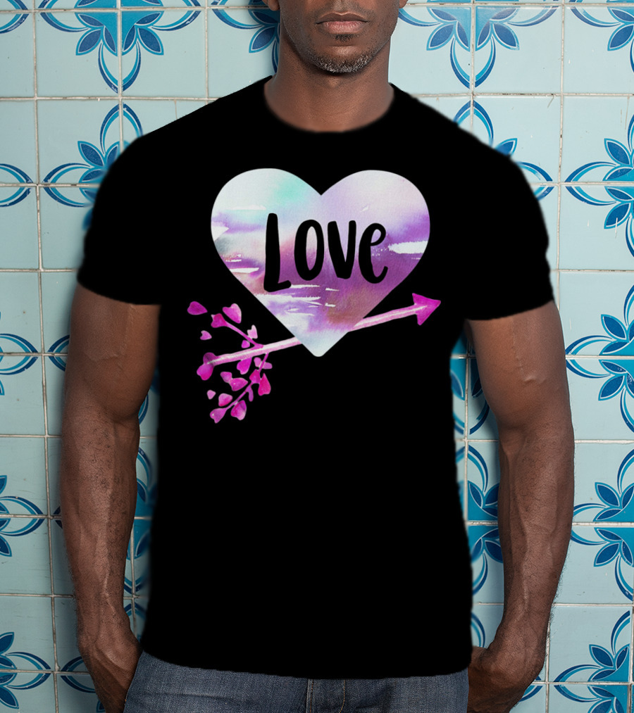 Love Watercolor Heart With Pink Arrow Valentine's T-Shirt
