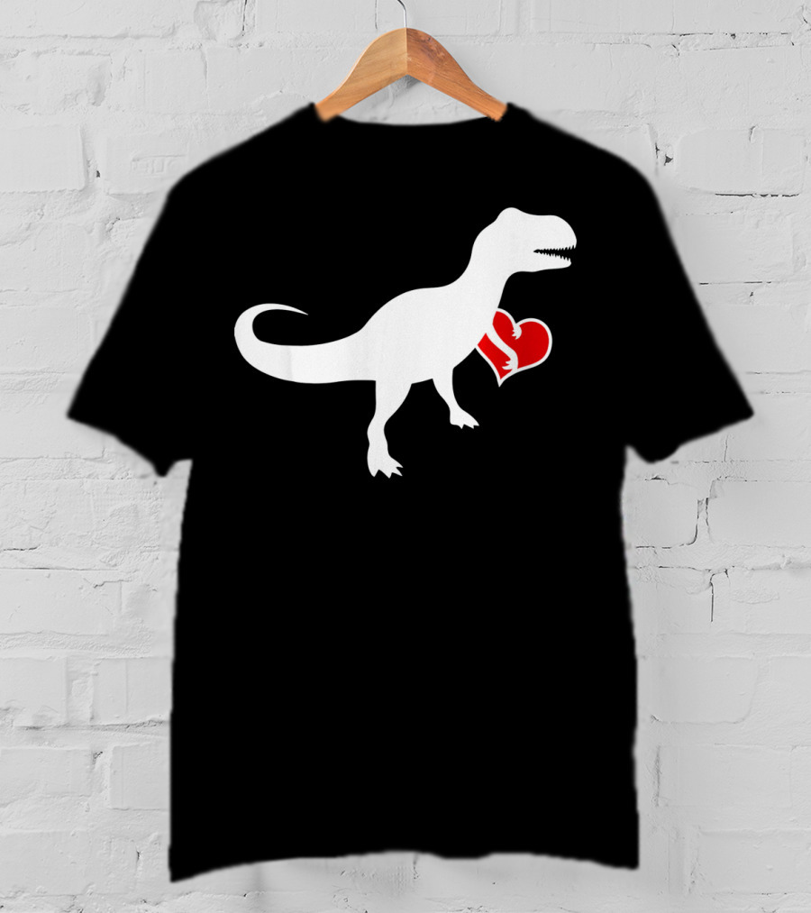 Loveasaurus Dinosaur Holding Heart Valentines T-Shirt