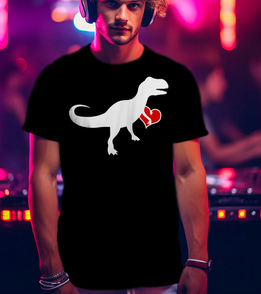 Loveasaurus Dinosaur Holding Heart Valentines T-Shirt