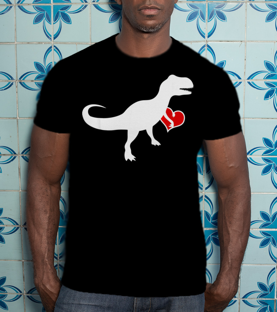 Loveasaurus Dinosaur Holding Heart Valentines T-Shirt