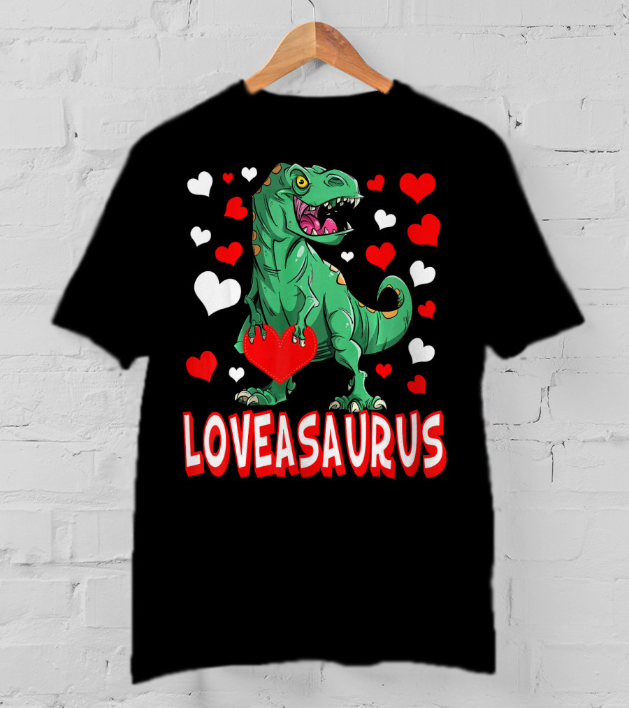 Loveasaurus Dinosaur With Hearts Valentines Day T-Shirt