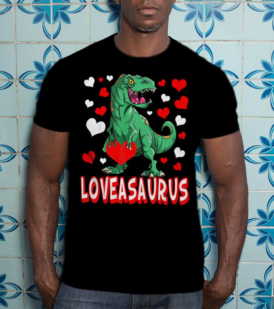 Loveasaurus Dinosaur With Hearts Valentines Day T-Shirt