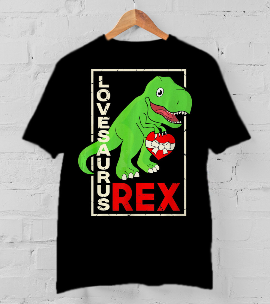 Lovesaurus Rex Dinosaur Valentin Holding Heart T-Shirt