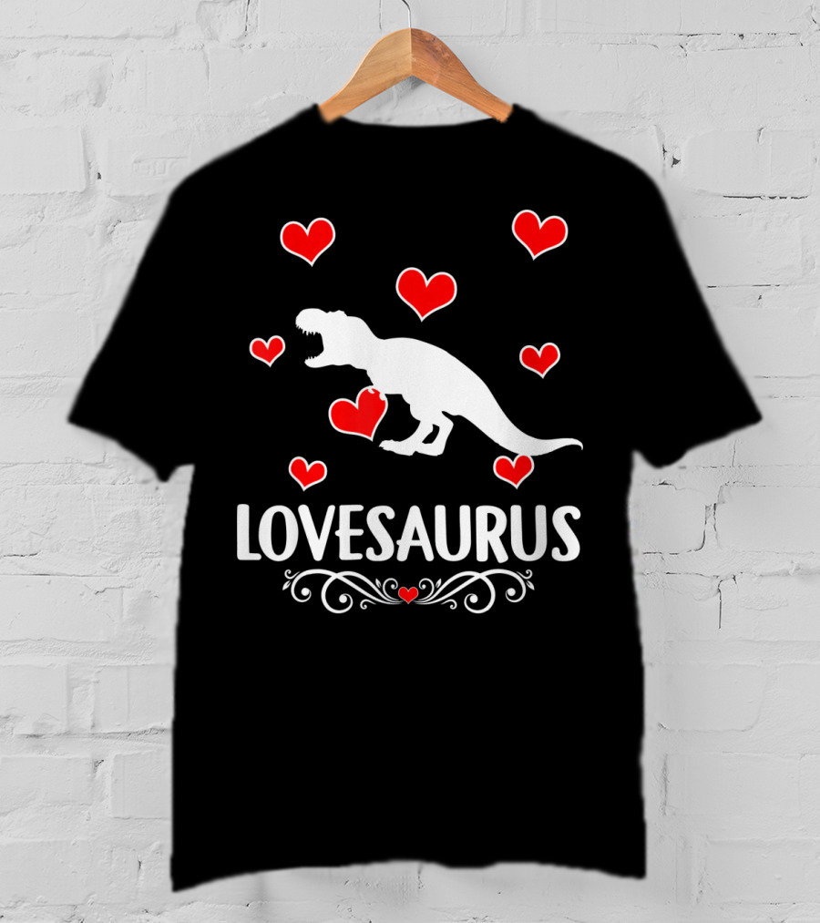 Lovesaurus Valentine's Day Dinosaur With Hearts And T-Rex T-Shirt