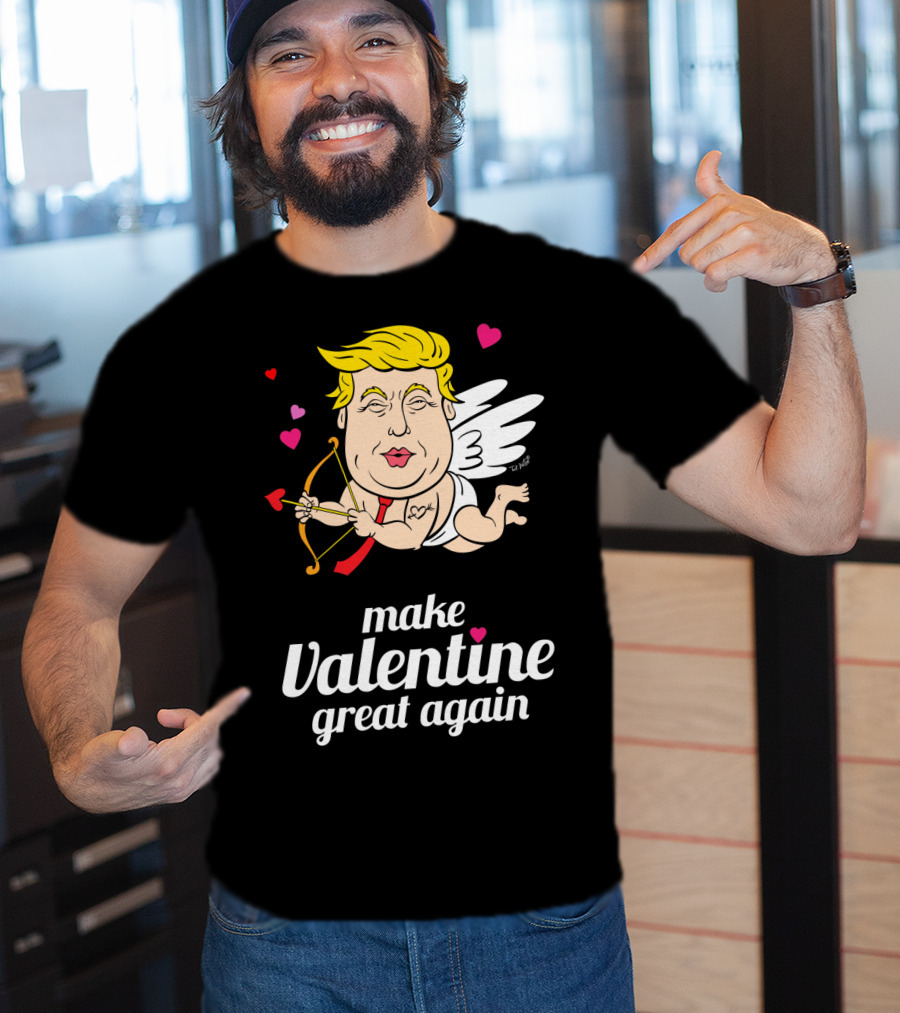 Make Valentine Great Again Cupid With Bow And Hearts T-Shirt