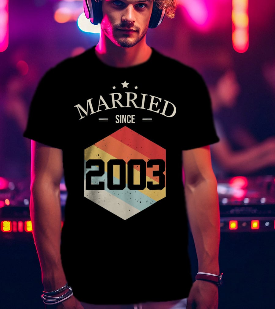 Married Since 2003 Vintage Stripes Retro Valentine's T-Shirt