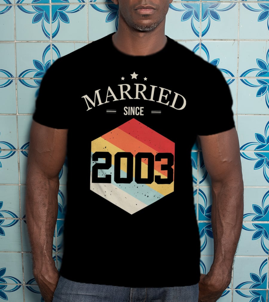 Married Since 2003 Vintage Stripes Retro Valentine's T-Shirt