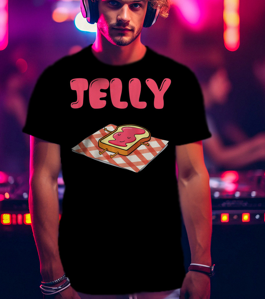 Jelly Sleeping On Toast With Red And White Checkered Blanket T-Shirt