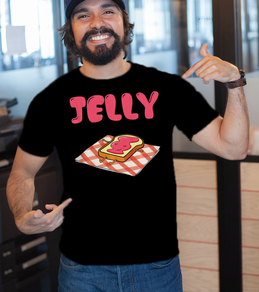 Jelly Sleeping On Toast With Red And White Checkered Blanket T-Shirt