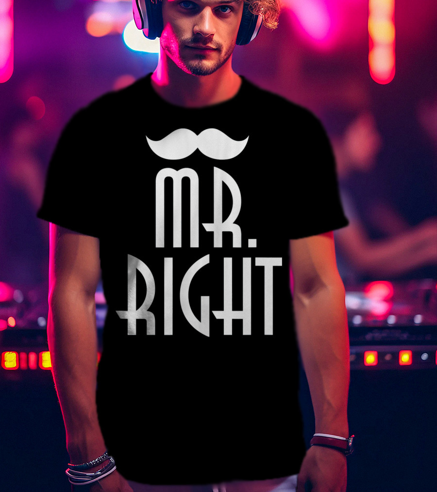 Mens Mr. Right Mrs. Always Right Matching Moustache T-Shirt