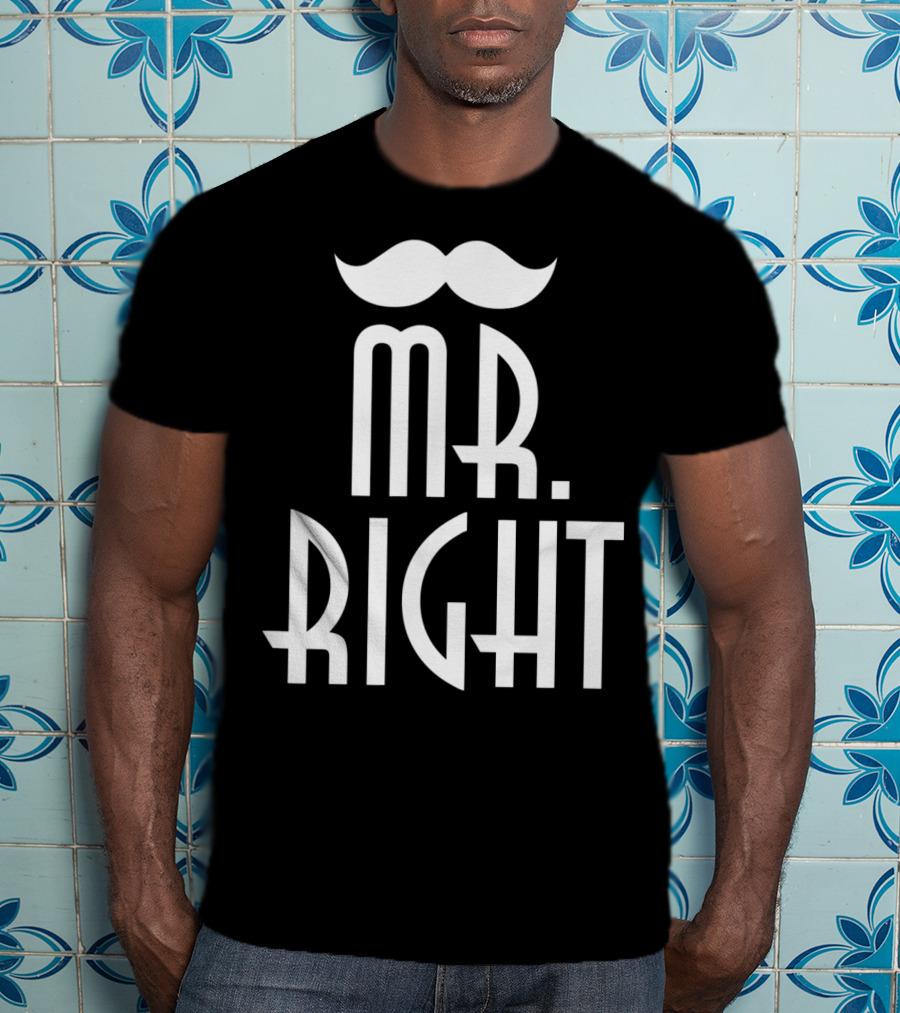 Mens Mr. Right Mrs. Always Right Matching Moustache T-Shirt
