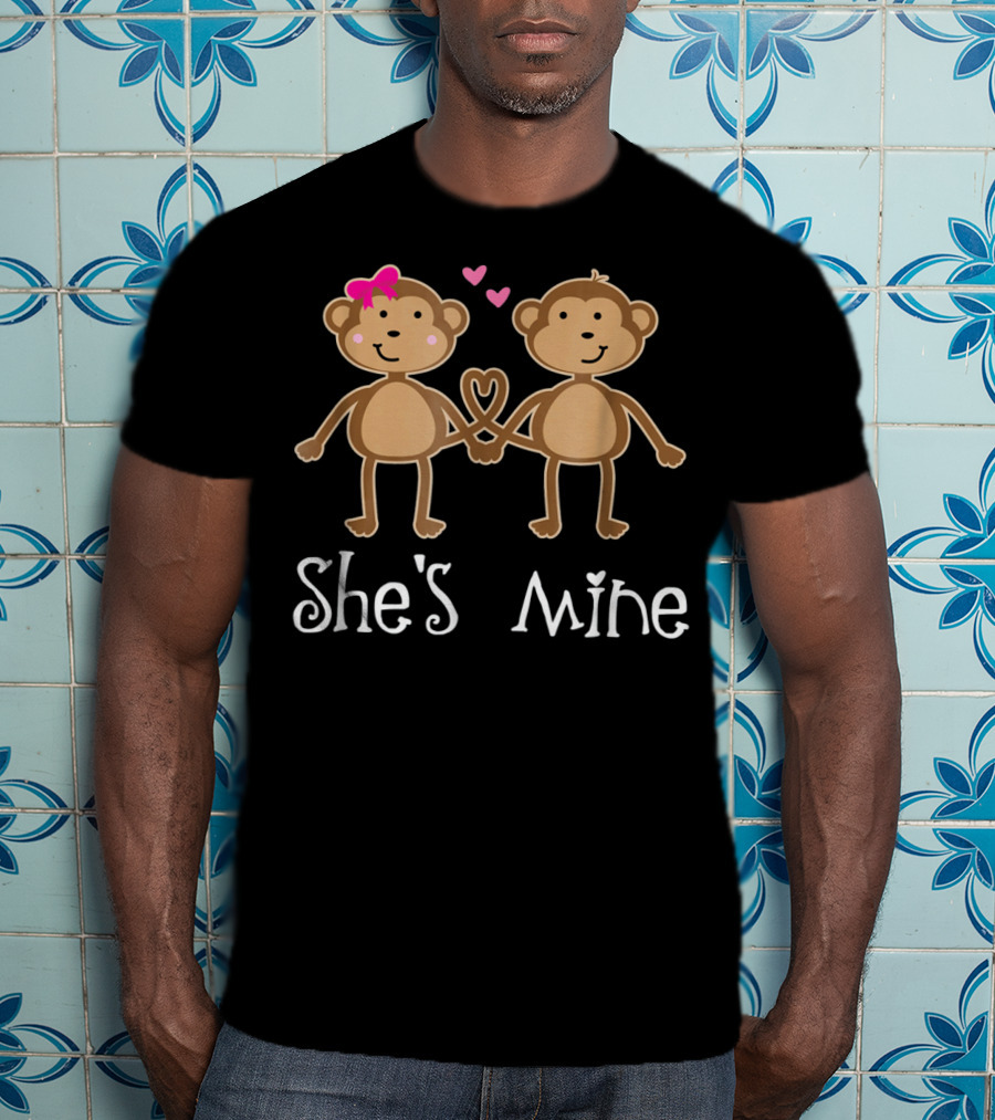 She's Mine Valentine's Day Matching Monkey Couples T-Shirt