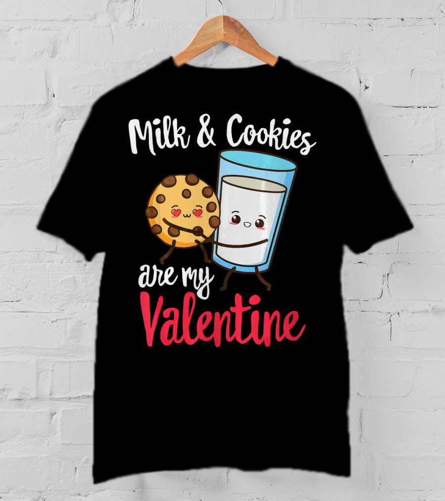 Milk And Cookies Are My Valentine Funny Kawaii Cute Emoji T-Shirt