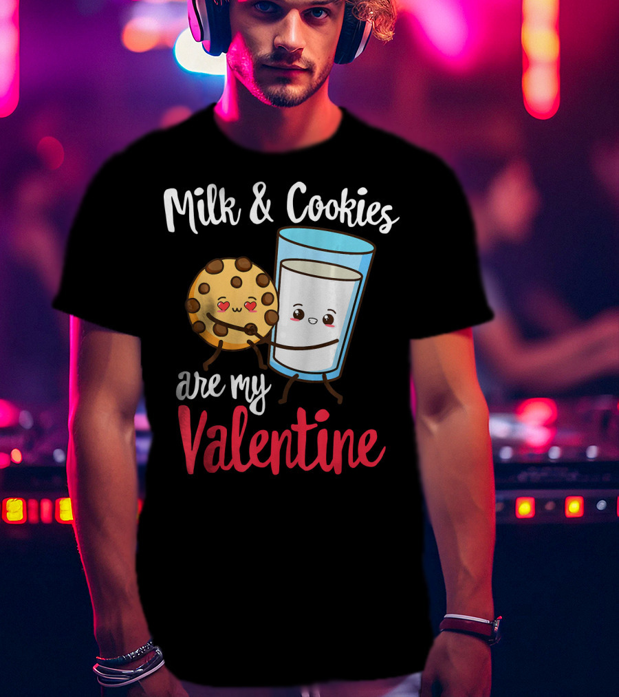 Milk And Cookies Are My Valentine Funny Kawaii Cute Emoji T-Shirt