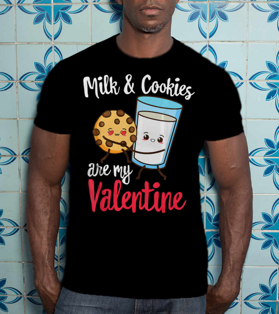 Milk And Cookies Are My Valentine Funny Kawaii Cute Emoji T-Shirt