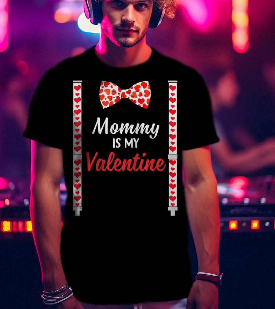 Mommy Is My Valentine Heart Bow Tie And Suspenders T-Shirt
