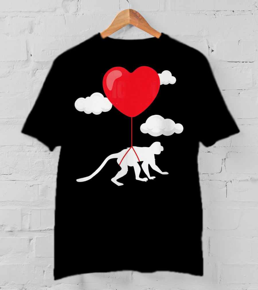 Monkey Heart Balloon Valentines Cloud T-Shirt