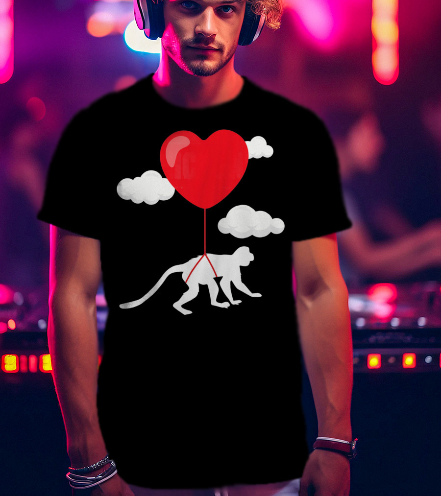 Monkey Heart Balloon Valentines Cloud T-Shirt